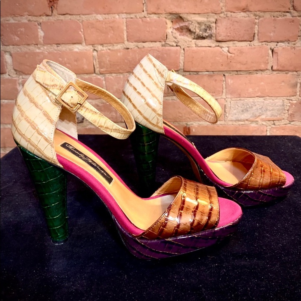 BEVERLY FELDMAN Colorful Metallic Snakeskin Heels